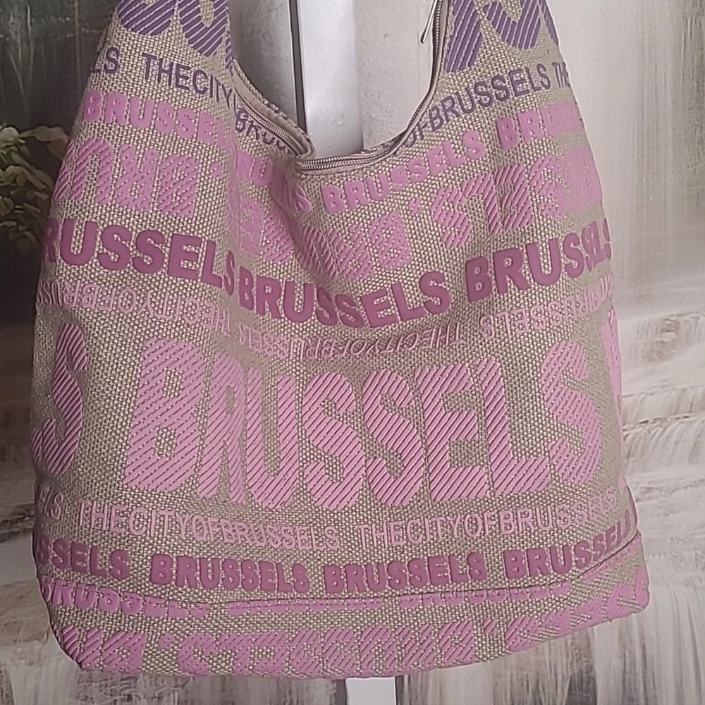 Robin Ruth canvas purple Brussels travel souvenir shoulder tote bag